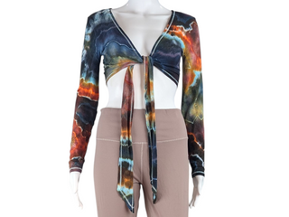Women's Small Tie-dye Cropped Tie Cardigan
