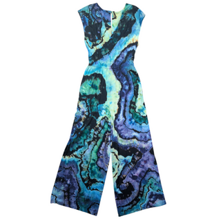 Women's Small Reversed Tie-dye Waist-defined Wide Leg Jumpsuit
