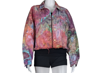 Women's Medium Tie-dye Crop Jean Jacket