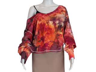 Women's XL Tie-dye Off Shoulder V-Neck Top