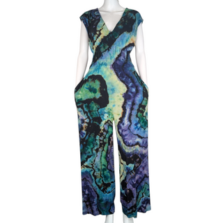 Women's Small Reversed Tie-dye Waist-defined Wide Leg Jumpsuit