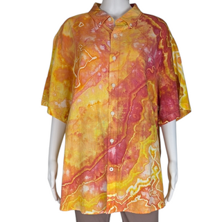 Men's XXL Tie-dye Linen Button-Down Shirt