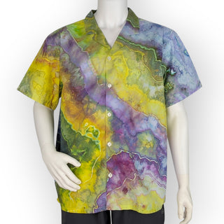 Men's XL Tie-dye Short-sleeved Button-down Shirt