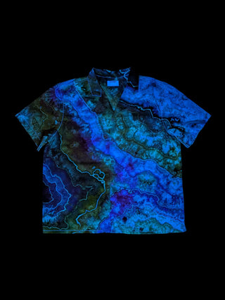 Men's XL Tie-dye Short-sleeved Button-down Shirt